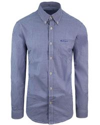 Ben Sherman - Checkered Blue Oxford Shirt Cotton - Lyst