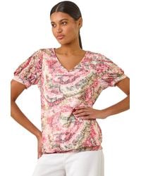 Roman - Animal Print Burnout Blouson Top - Lyst