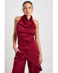 Boohoo - Satin Cowl Neck Asym Hem Top - Lyst