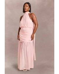 Boohoo - Plus Halter Neck Scarf Detail Flared Skirt Maxi Dress - Lyst