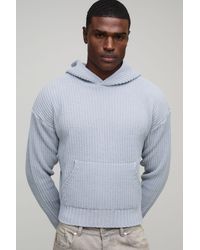 BoohooMAN - Boxy Fit Ribbed Knitted Hoodie - Lyst