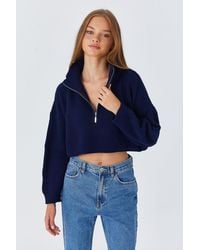 MixRay - Textured Long Sleeve Zipped Collar Sweater - Lyst