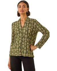 Roman - Aztec Print V-Neck Stretch Top - Lyst