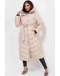 JESS - Long Puffer Coat With Belt & Hood - Lyst