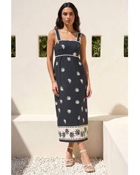 Roman - Leaf Print Ric Rac Midi Dress - Lyst