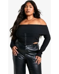 Boohoo - Plus Bengaline Off Shoulder Hook & Eye Top - Lyst