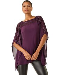Roman - Sequin Yoke Contrast Chiffon Top - Lyst