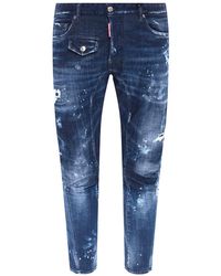 DSquared² - Tidy Biker Jean Paint Splatter Dark Denim Pants Cotton - Lyst