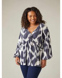 Live Unlimited - Geo Print Tie Neck Blouse - Lyst