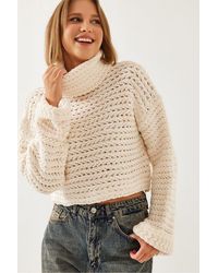 Bianco Lucci - Textured Turtleneck Cropped Sweater - Lyst