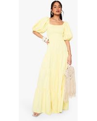 Boohoo - Extreme Puff Sleeve Shirred Maxi Smock Dress - Lyst