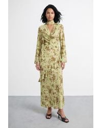 Warehouse - Petite Long Sleeve Cowl Neck Floral Print Ruffle Detail Maxi Dress - Lyst