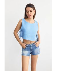 Hiccup - Round Neck Muslin Crop Top With A Tie Side - Lyst