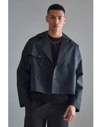 BoohooMAN - Cropped Double Breasted Trench Coat - Lyst