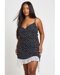Boohoo - Plus Contrast Polka Dot Cowl Neck Strappy Mini Dress - Lyst