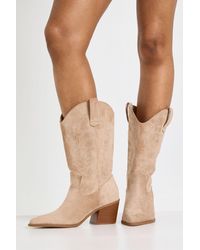 Boohoo - Wide Fit Embroidered Western Cowboy Calf Boots - Lyst