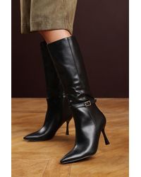 Where's That From - Wheres 'Giada' Pointed Toe Knee High Stiletto Heel Boots With Side Buckle Detail - Lyst
