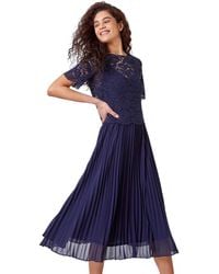 Roman - Lace Top Overlay Pleated Midi Dress - Lyst
