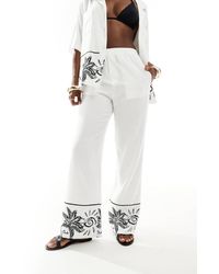 The Couture Club - The Co-Ord Palm Print Embroidery Wide Leg Trousers - Lyst