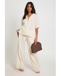 Boohoo - Cheesecloth Crochet Trim Wide Leg Trousers - Lyst