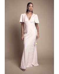 Oasis - Angel Sleeve Satin Jacquard Bridesmaid Maxi Dress - Lyst