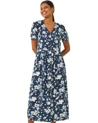 Roman - Floral Print Button Through Midi Dress - Lyst