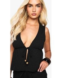 Boohoo - Beaded Textured Tie Front Waistcoat - Lyst
