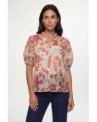 Wallis - Floral Organza Lace Detail Short Sleeve Shirt - Lyst