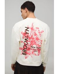 BoohooMAN - Oversized Boxy Brooklyn Floral Print Extended Neck Sweatshirt - Lyst