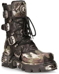 New Rock - Flame Accented Camouflage Leather Biker Boots- M-591-S15 - Lyst