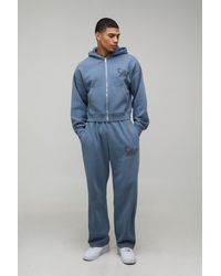 BoohooMAN - Shrunken Fit M Star Zip Through Washed Hooded Tracksuit - Lyst