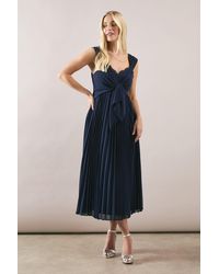Wallis - Petite Pleated Tie Front Midi Dress - Lyst