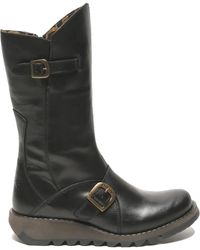 Fly London - Mes 2 Wedge Heel Buckle Mid-Calf Leather Zip Platform Boots - Lyst