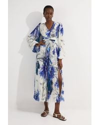 Karen Millen - Tall Floral Balloon Sleeve Pleated Crinkle Cut Out Woven Maxi Dress - Lyst