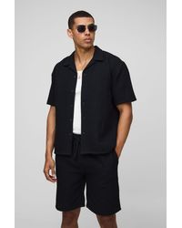 BoohooMAN - Oversized Jumbo Waffle Revere Shirt And Shorts Set - Lyst