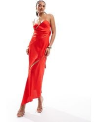 ASOS - Cowl Neck Satin Midi Dress With Cut Outs And Buckle Detail - Lyst
