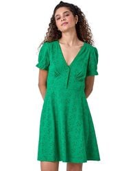 Roman - Embroidered Cotton Stretch Jersey Frill Dress - Lyst