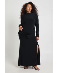 Boohoo - Plus Shoulder Pad Long Sleeve Draped Skirt Detail Maxi Dress - Lyst