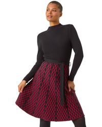 Roman - Contrast Skirt Knit Jacquard Dress - Lyst