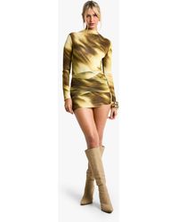 Boohoo - Printed Textured Mesh Long Sleeve Bodysuit And Tie Front Drape Micro Skirt - Lyst