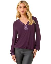 Roman - Petite Sequin Trim Blouson Top - Lyst
