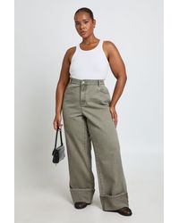 Boohoo - Plus High Waist Turn Up Straight Leg Jean - Lyst
