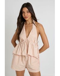 Boohoo - Halter Peplem Textured Stripe Top - Lyst