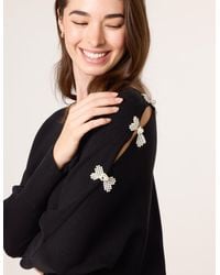Blue Vanilla - V-Neck Batwing Shoulder Pearl Detailing Jumper - Lyst