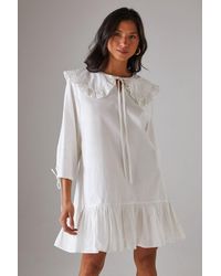 Warehouse - Poplin Oversized Collar Tie Detail Mini Smock Dress - Lyst