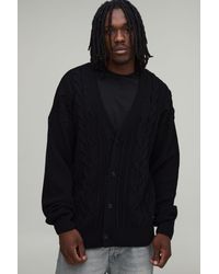 BoohooMAN - Tall Relaxed Fit Cable Knit Knitted Cardigan - Lyst