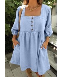 Azura Exchange - Jeans-Minikleid Mit Quadratischem Ausschnitt Und 3/4-Ärmeln - Lyst