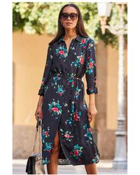 Sosandar - Floral Print Belted Midi Shirt Dress - Lyst