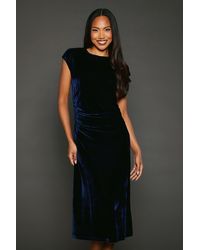 PRINCIPLES - Velvet Ruched Waist Midi Dress - Lyst