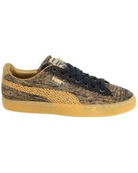 PUMA - Basket Knit Metallic Gold S Lace Up Trainers 363087 02 B24c - Lyst